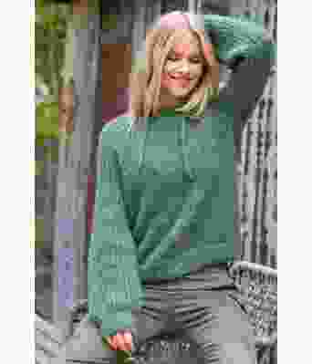 Grønn Carin strikkegenser med hette - DSA 80-02 