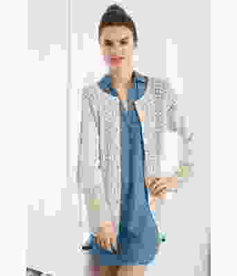 Naturhvit strikkejakke med hullmønster - GG 265-04