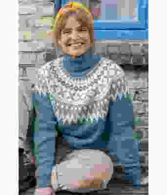 Lys denim / turkis Rallargenser i merinoull - GG 291-07C