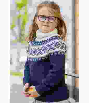 Blå Cortina genser i merinoull til barn (med rundfelling) - GG 291-15