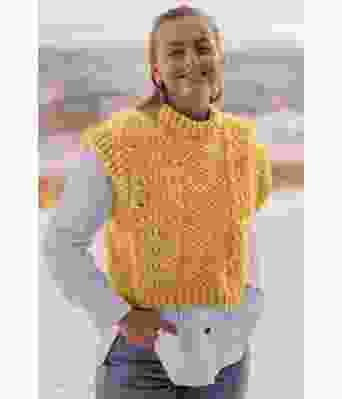 Gul Weekend Waves strikkevest med bølgete mønster - Strikkia 2022-001L