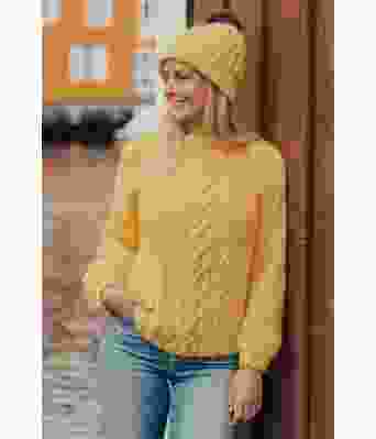 Hjerteflette gul genser - Strikkia 2021-010A