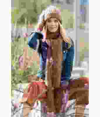 Kamelbrunt sett med Asha lue, votter og langt skjerf - HOY 19-16A