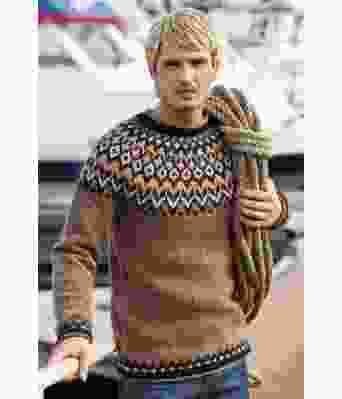 Lyst brun riddari genser til herre i ekte islandsk ull - Istex 91002