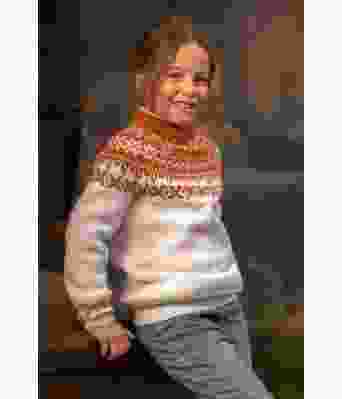 Karve genser med rundfelling oransje mønster - Viking 2116-04A