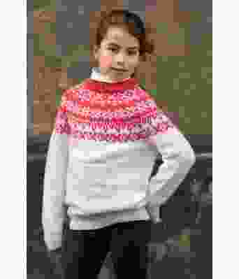 Karve strikkegenser med rosa mønster rundfelling - Viking 2116-04B