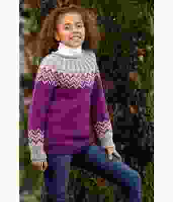 Lilla Perlå strikket genser til jente - Viking 2102-09
