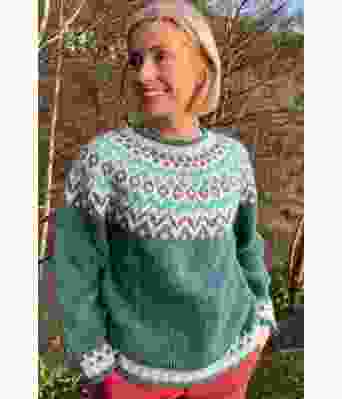 Lagunegrønn riddarigenser med grått og turkis mønster - LL0076