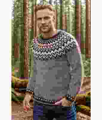 Gråbrun riddari genser med brunt mønster - LL0108