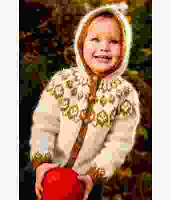 Hvoll naturhvit strikket barnejakke med hette - Lopi 37-3