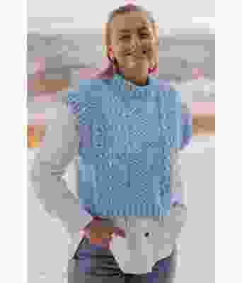 Lyseblå Weekend Waves strikkevest med bølgemønster - Strikkia 2022-001G