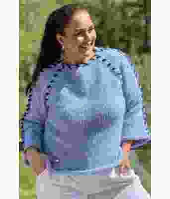 Lyst blå Sorbonne stitch genser mørkeblå kontrastsøm i raglan - Strikkia 2023-015-320B