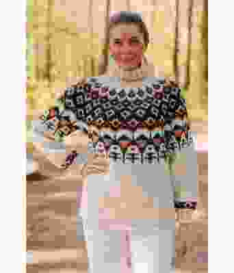 Naturhvit Mataoka med rundfelling Rust/Turkis/Koks - Linka Neumann design LN0019-VGVW-502A