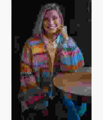 Oliviajakken tykk fargerik strikkejakke i mohairull - Strikkia 2021-029B