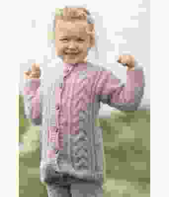 Rim strikket jakke med fletter til barn - Viking 1815-07