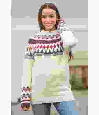 Rosmarin naturhvit strikket genser med rundfelling Mie Cappelen - Viking 2113-03B-