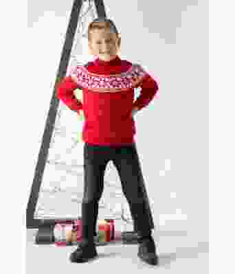 Sølve rød strikket julegenser til barn - Viking 2136-11