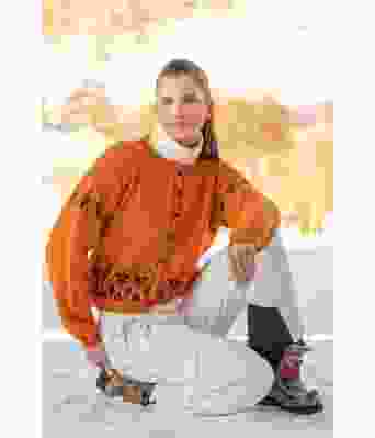 Safran oransje strikkejakke med burgunder mønster - Viking 2109-03