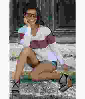 Santa Maria genser i bomull/bambus med lys burgunder stripe - Viking 2017-04-462