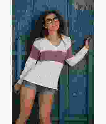 Santa Maria strikket genser med rødbrun stripe - Viking 2017-04-418