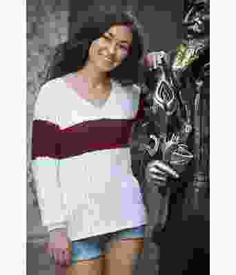 Santa Maria strikket sommergenser med mørk gammelrosa stripe - Viking 2017-04-484