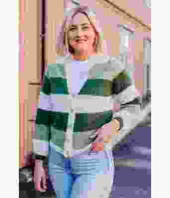 Sandras stripejakke (Greenish utgave) - Strikkia 2020-004