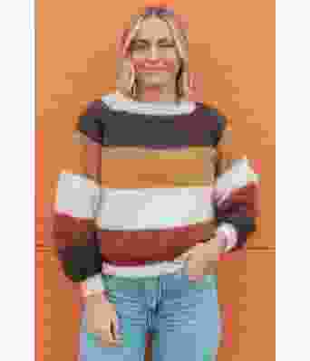 Elisegenseren i brunfarger stripete strikkegenser - Strikkia 2020-029B