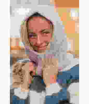 Bella balaclava grå hettelue til dame - Strikkia 2021-04B