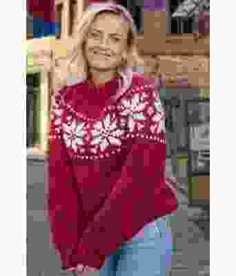 Rød chunky stjernegenser - Strikkia 2022-011-360