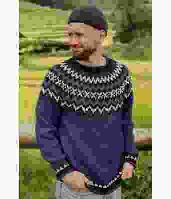 Marineblå islandur islandsgenser i alpakkaull - Strikkia 2022-013H