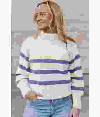 Naturhvit Bordeaux sweater med blå striper - Strikkia 2023-001 302-323