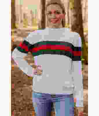 Amalfi sweater bomullsgenser med fletter grønn/rød - Strikkia 2023-014-433