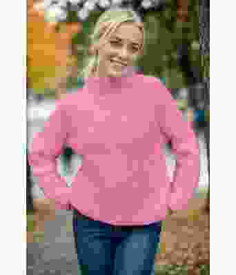 Rosa Cozy pearls genser med perlestrikk - Strikkia 2023-023-361