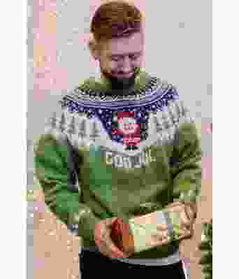 Grønn God jul nissegenser i alpakkaull - Strikkia 2023-025B