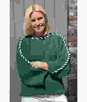 Sorbonne stitchgenser i petrol med hvit kontrast - Strikkia 2023-338300