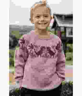 Beige dinosaurgenser med brunt mønster - Strikkia 2024-004-507508