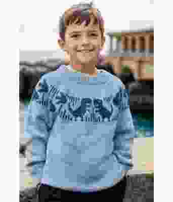 Blå dinosaurgenser - Strikkia 2024-004-522525