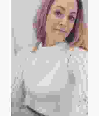 Hvit Perlepuffgenser - Strikkose 001-300