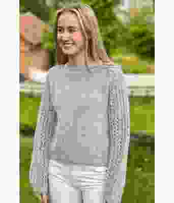 Perlegrå Perlepuffgenser - Strikkose 001-312