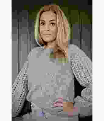 Grå Perlepuff genser - Strikkose 001-313