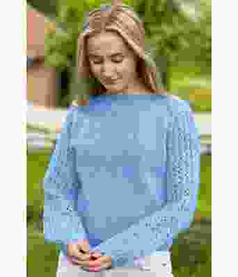 Lyseblå Perlepuffgenser - Strikkose 001-320