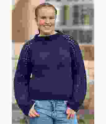 Mørkeblå Perlepuffgenser - Strikkose 001-324