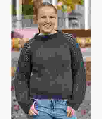 Jeansblå Perlepuffgenser - Strikkose 001-327