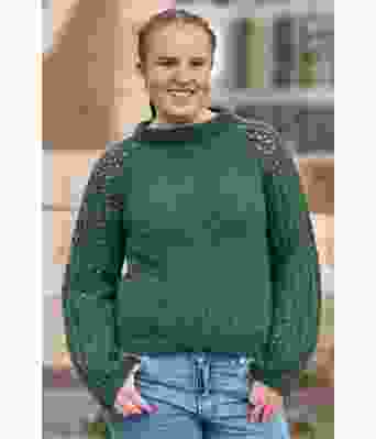 Jadegrønn Perlepuffgenser - Strikkose 001-336