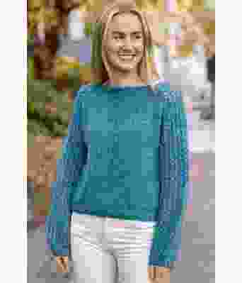 Petrolfarget Perlepuffgenser - Strikkose 001-338