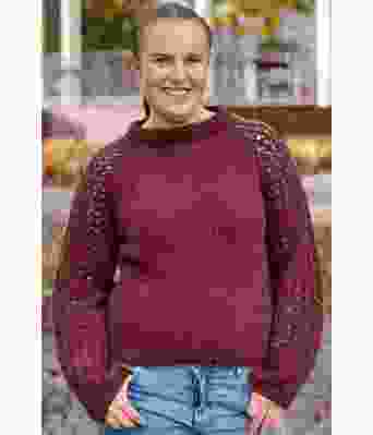 Burgunder Perlepuffgenser - Strikkose 001-354