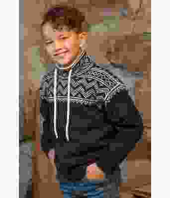 Svart setesdalsgenser med snøring i halsen Inti - Viking 2105-10B