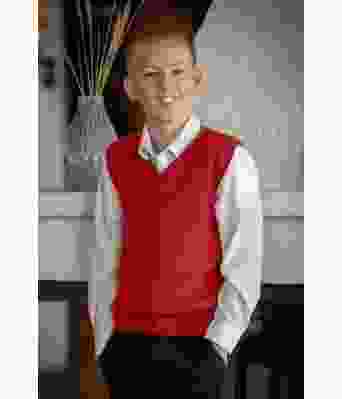 Tjommi strikket rød julevest til gutt - Viking 2136-04