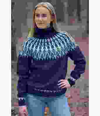 Marineblå Tusseladdgenser med blågrønt mønster - Linka Neumann design TLGSU-0001-3406B