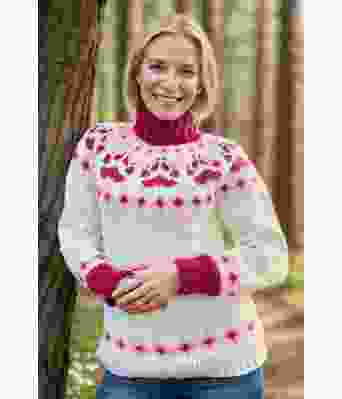 Naturhvit villmarksgenser med rosa mønster - Linka Neumann design VGHG0055